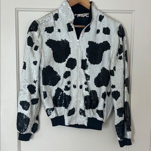Vintage Cowprint Sequin Bomber Jacket